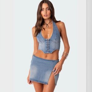 Katrina Lace Up Denim Corset & Skirt
